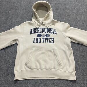 Abercrombie & Fitch Logo Men's White Faded Y2K Hoodie Sweatshirt